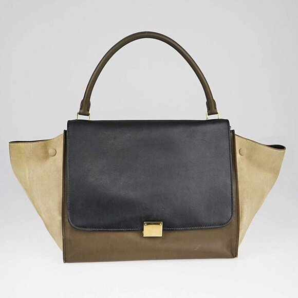 Celine Tricolor Calfskin Leather and Suede Large Trapeze Bag - Picture 1 of 12